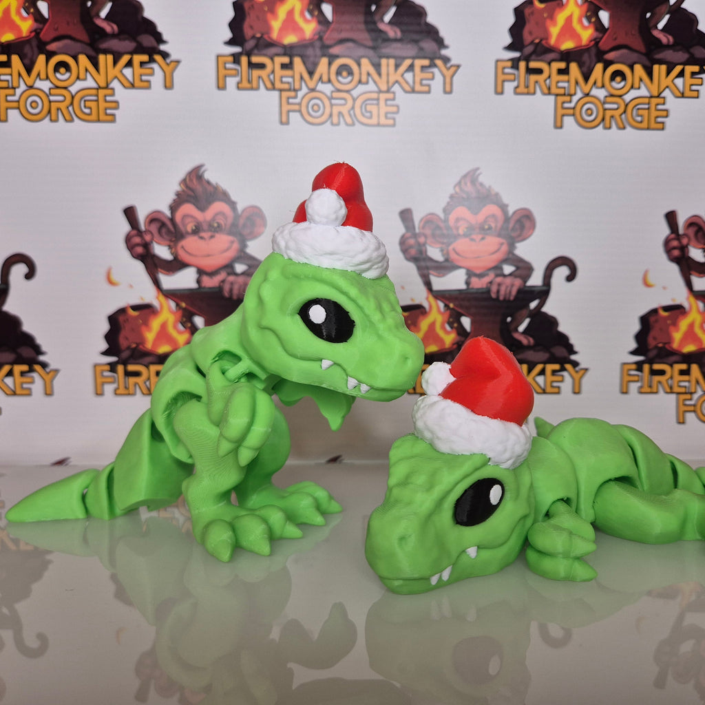 Dino T-rex Green Santa Hat
